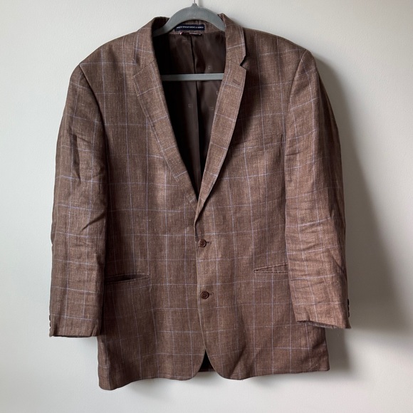 Tommy Hilfiger Brown Checkered Men's Linen Blazer - Picture 1 of 6